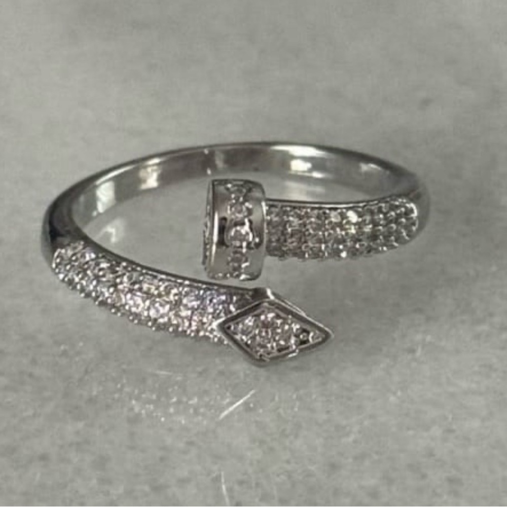 Silver Crystal Pave Nail Wrap Ring Brand New